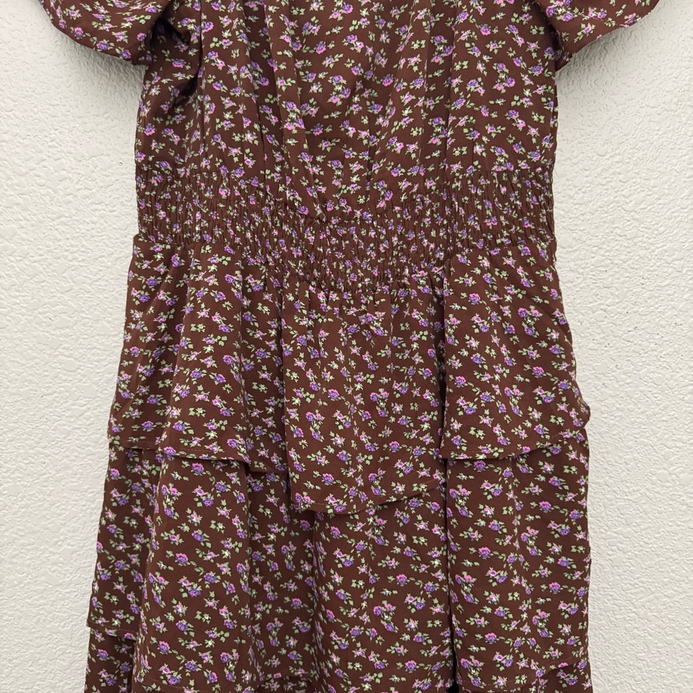 Pretty Garden Brown Floral Boho Swing Tiered Ruffle Summer Dress Size XL NWT - Picture 4 of 13
